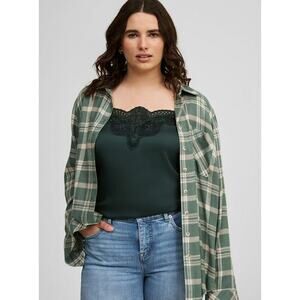 Torrid Lizzie Button Up Plaid Shirt Long Sleeve Super Soft Green 0X Lg 12